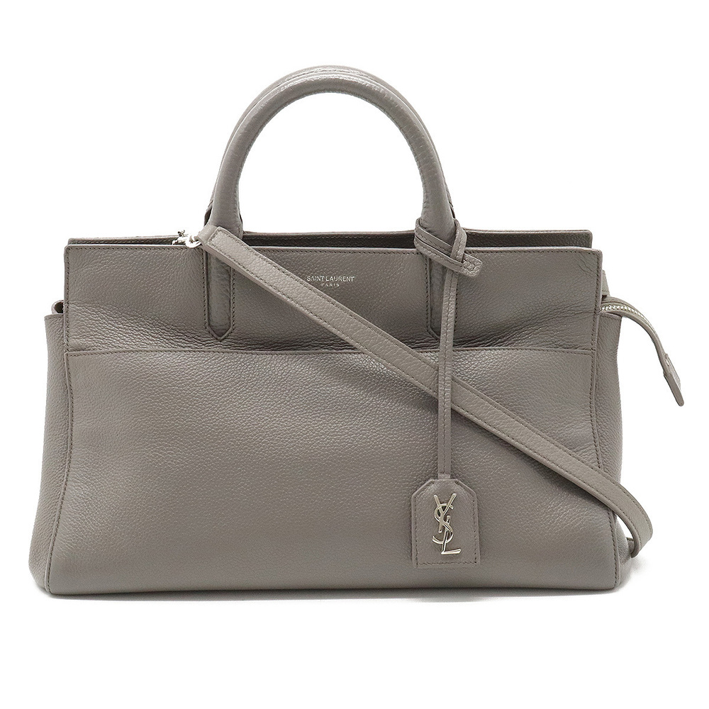 Yves Saint Laurent Cava Rive Gauche Tote Bag Leather Gray